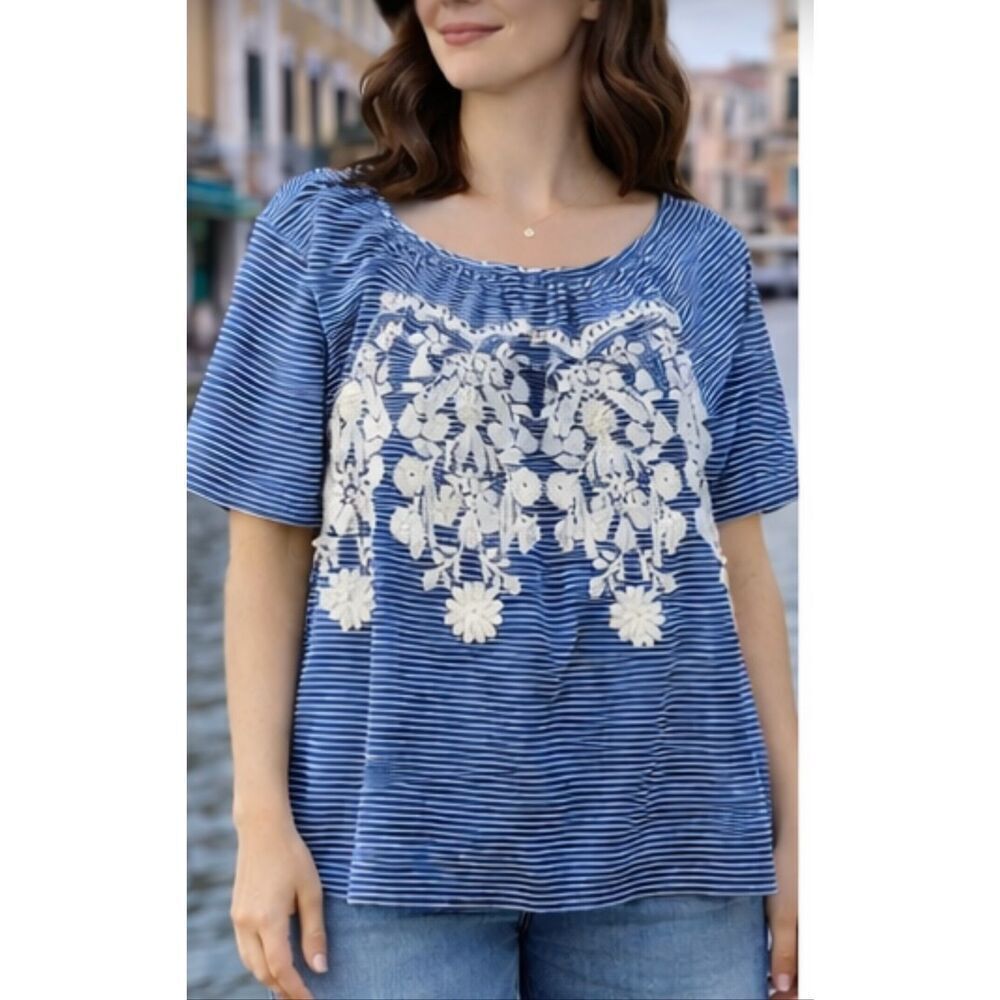 C. Est 1946 striped embroidered blouse boho